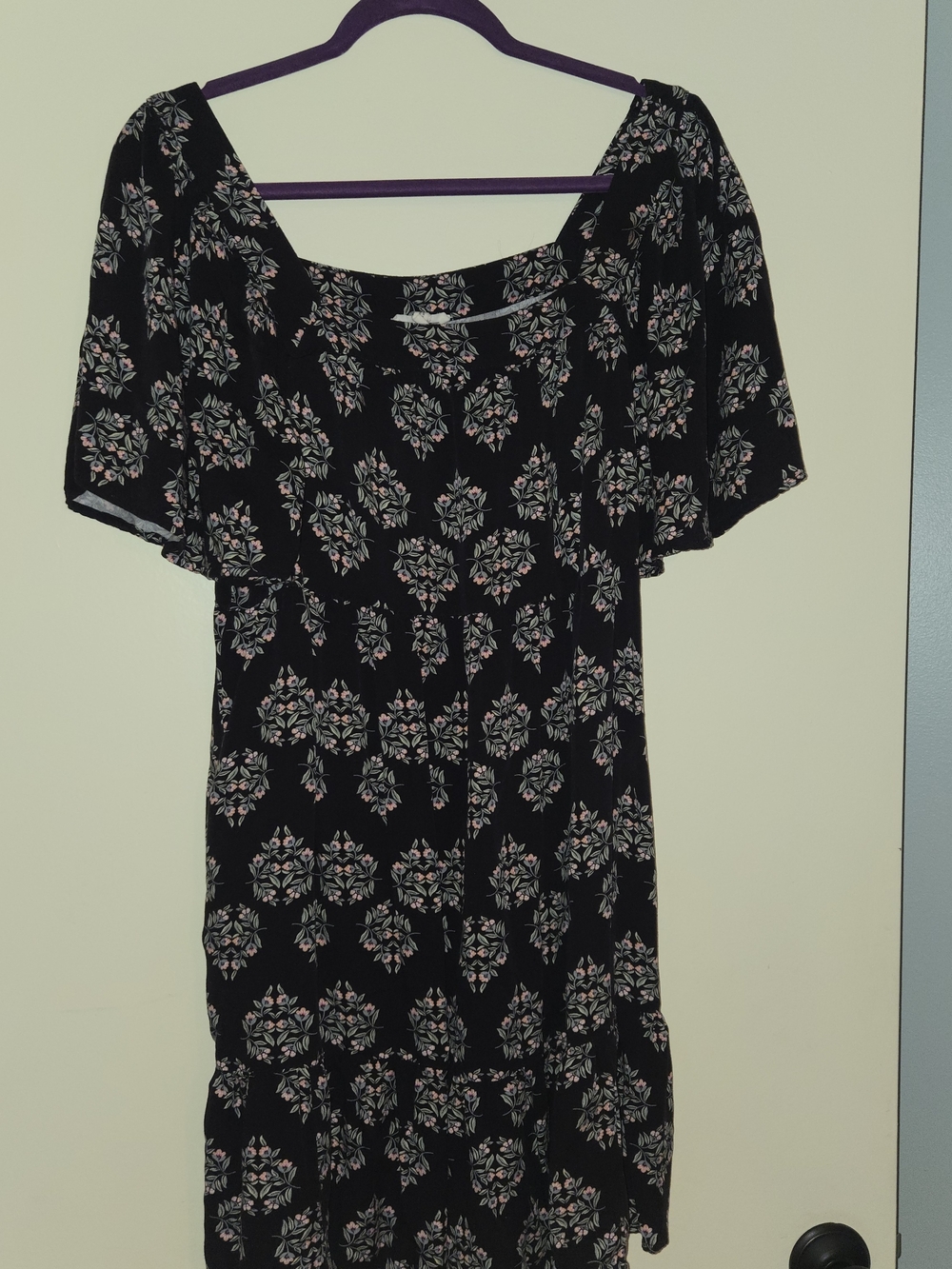 Maurices Black Floral Midi Dress with Pink & Cream Accents Worn Once